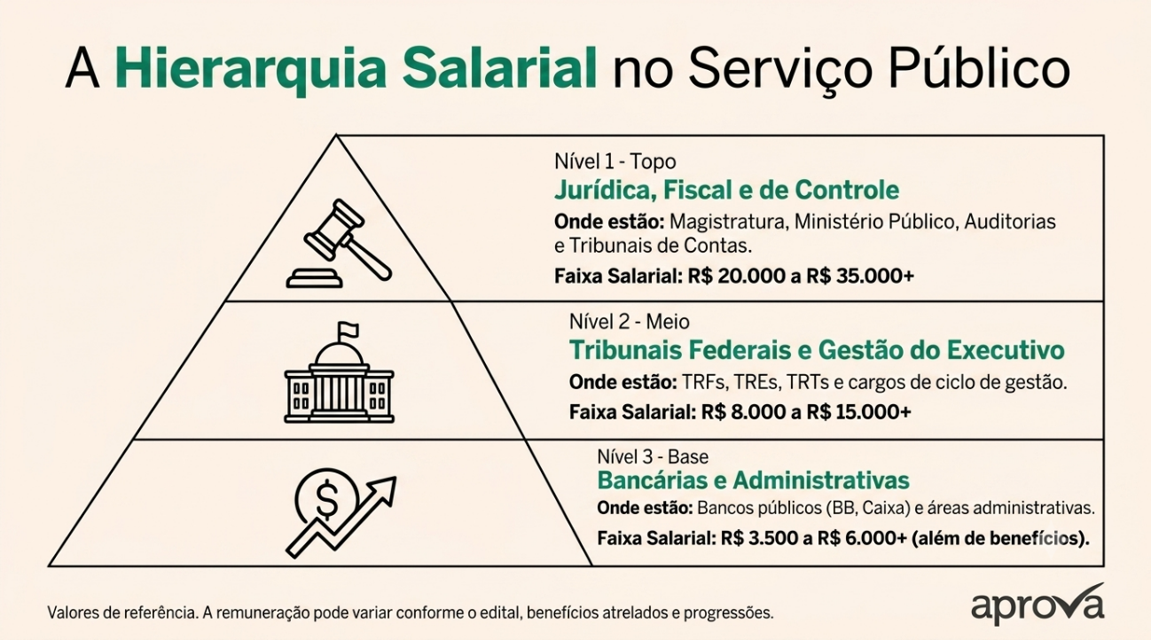 Tabela com uma hierarquia salarial do serviço público.