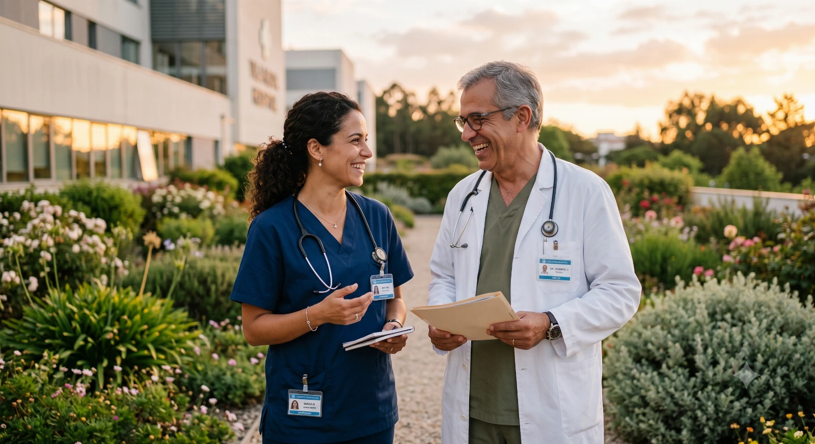 Representação de Médico e Enfermeira para 16 princípios do SUS para concursos.
