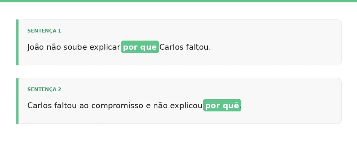 Sentenças sobre o uso do porque.