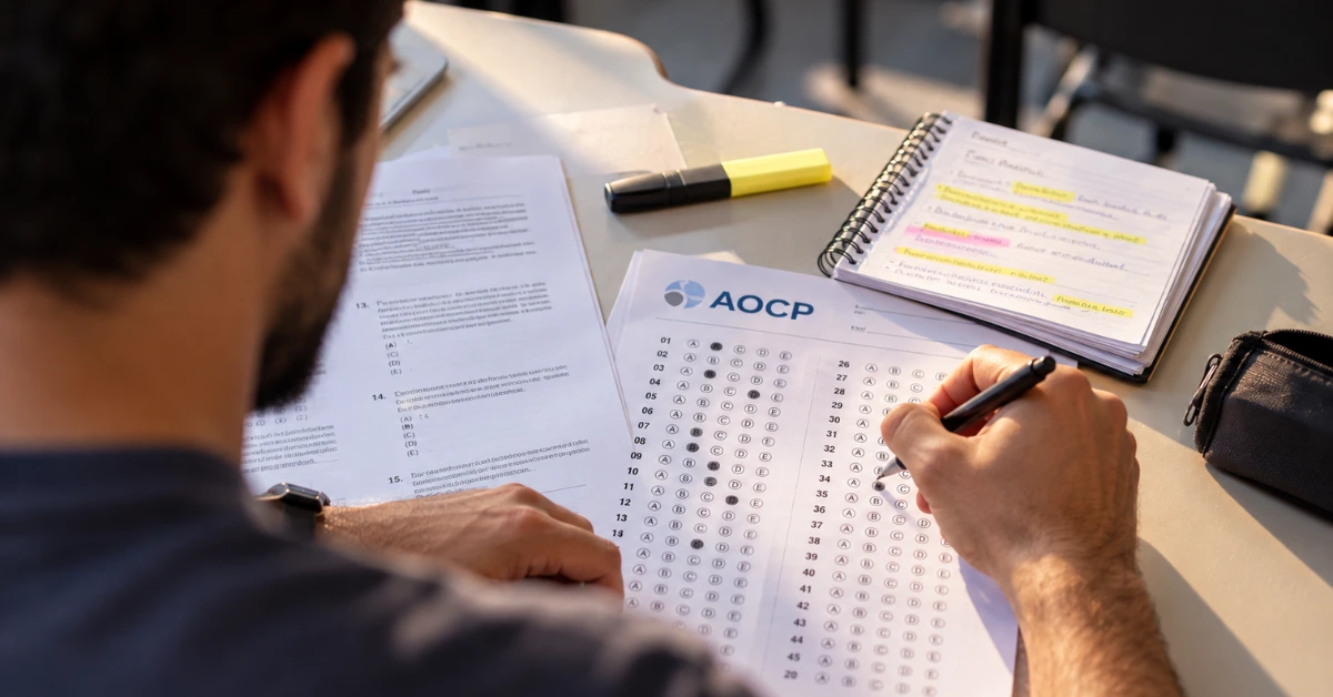 Candidato resolvendo prova objetiva da banca AOCP