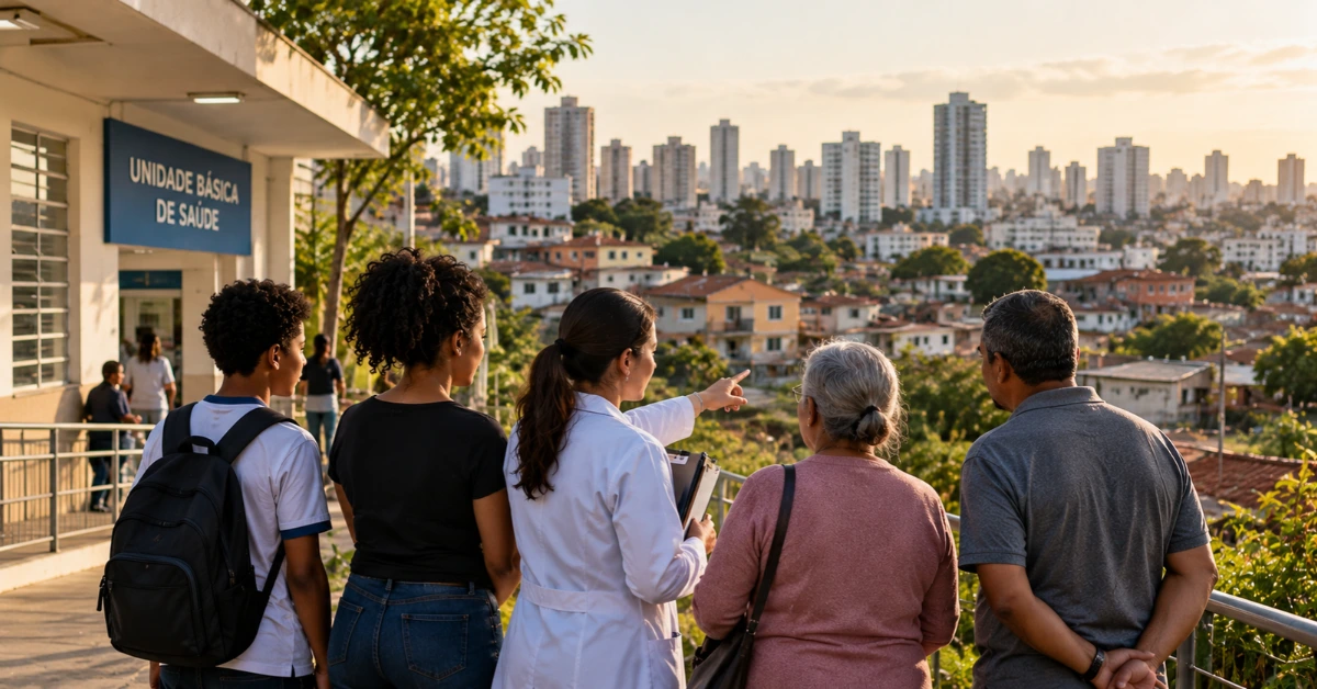 Pessoas reunidas olhando o horizonte 