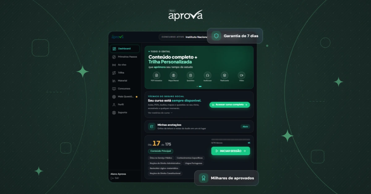 Metodologia do Aprova Concursos com edital completo, Trilha Personalizada e formatos de estudo