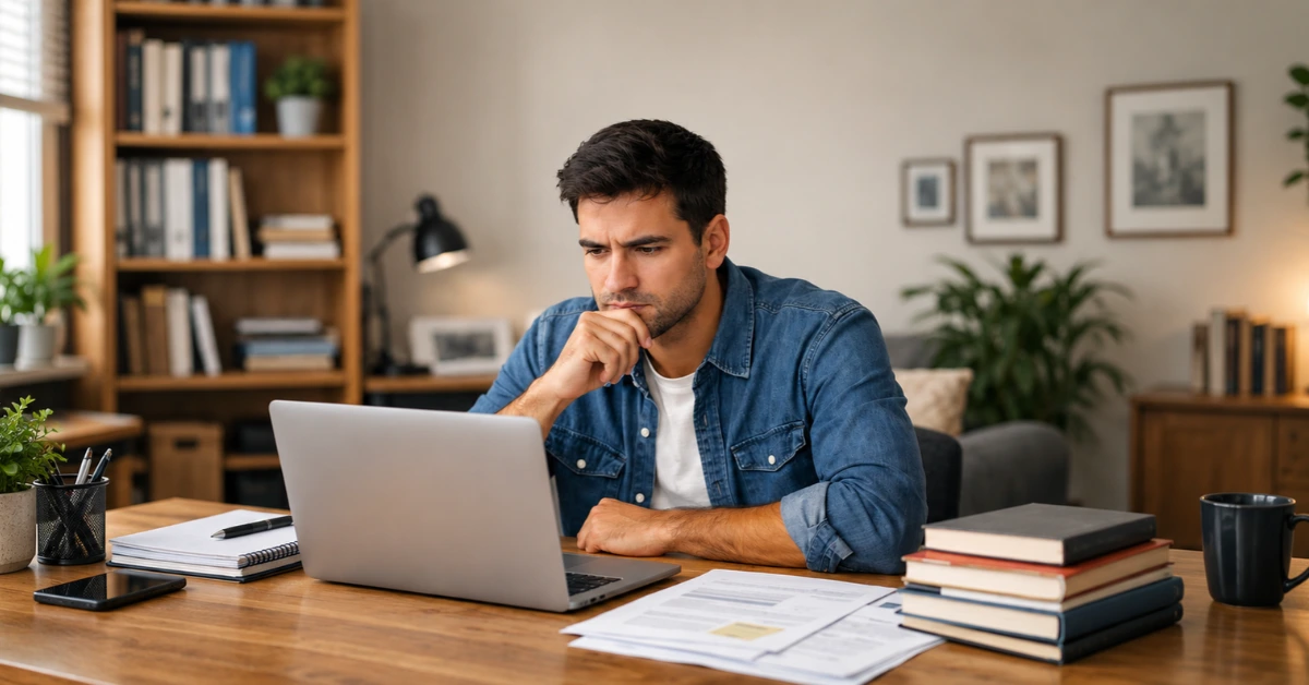 homem estudando para concurso público com o Aprova Concursos