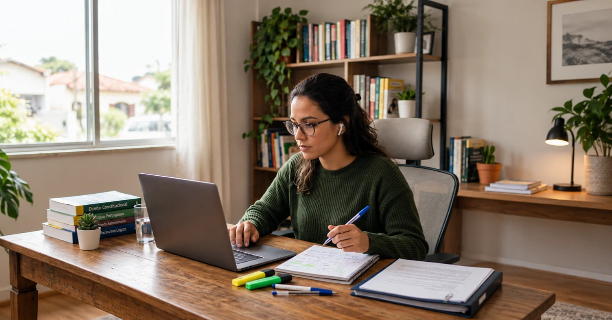 mulher estudando para seu concurso com o Aprova