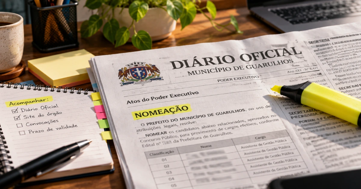 Foto de documento de nomeação no Diário Oficial para Cadastro de Reserva.