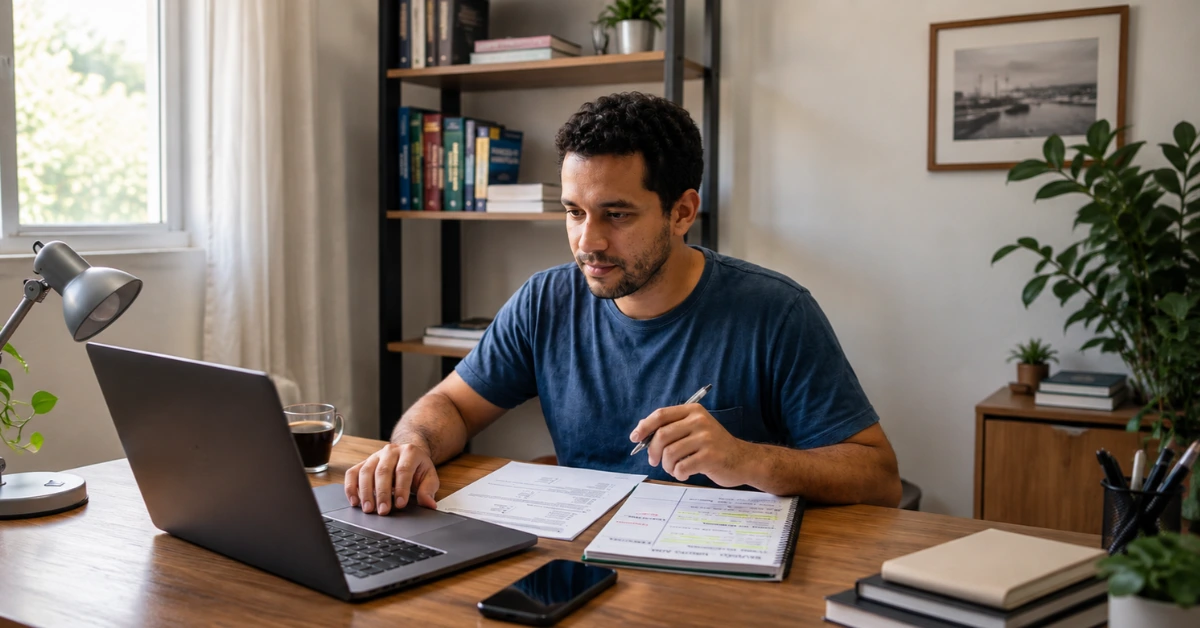 homem estudando pela melhor plataforma de estudos para concursos.