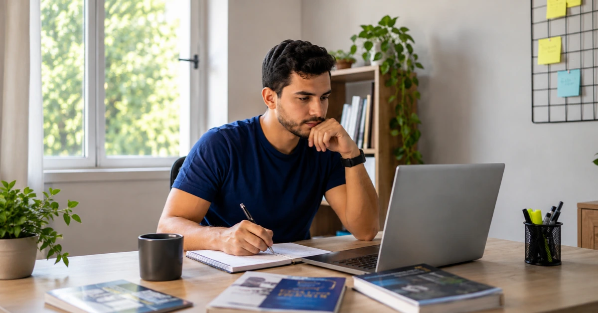 homem avaliando qual plataforma de estudos para concursos escolher