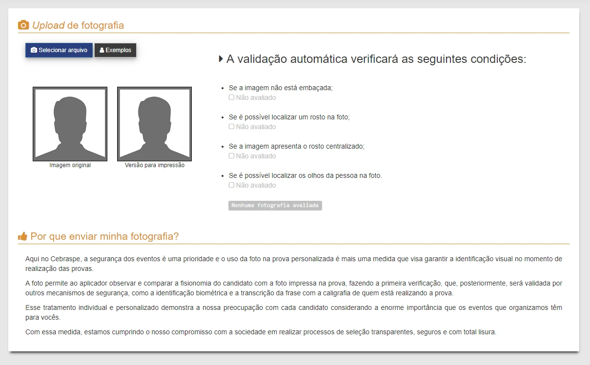 Validação da foto no processo de inscrição