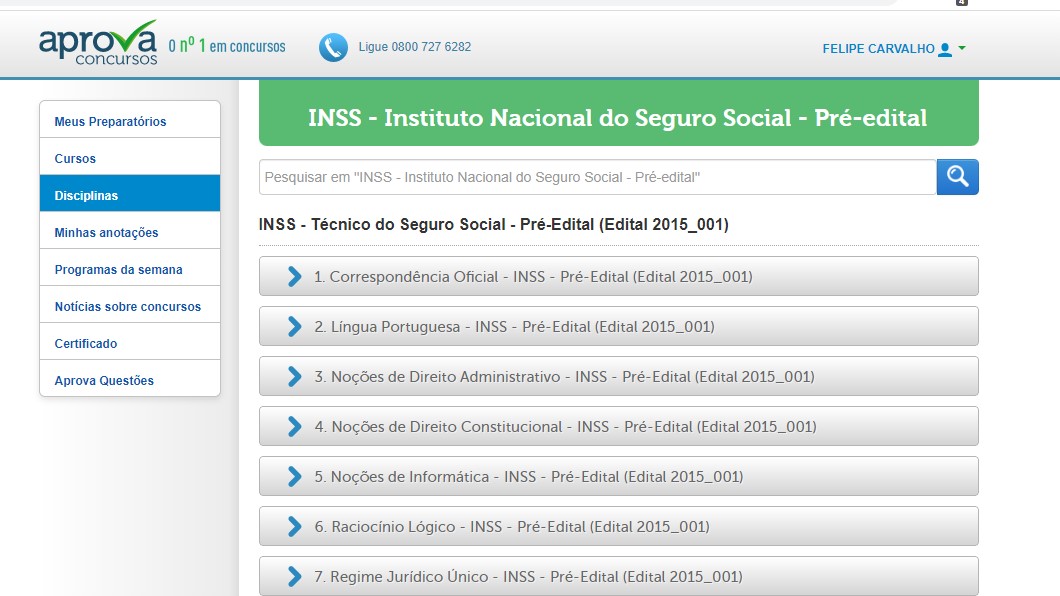 tela inicial do AVA do Aprova Concursos