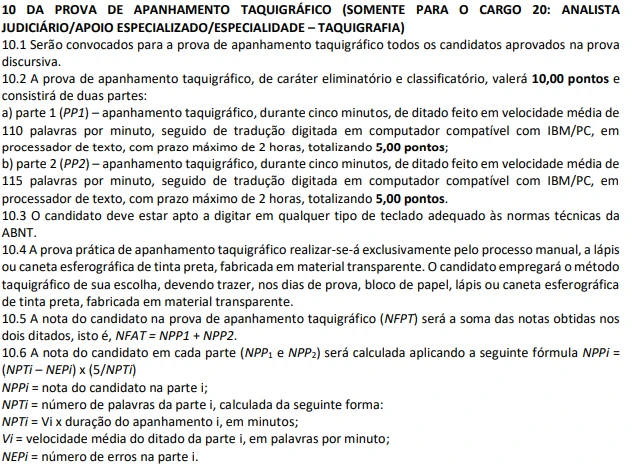 prova taquigrafo