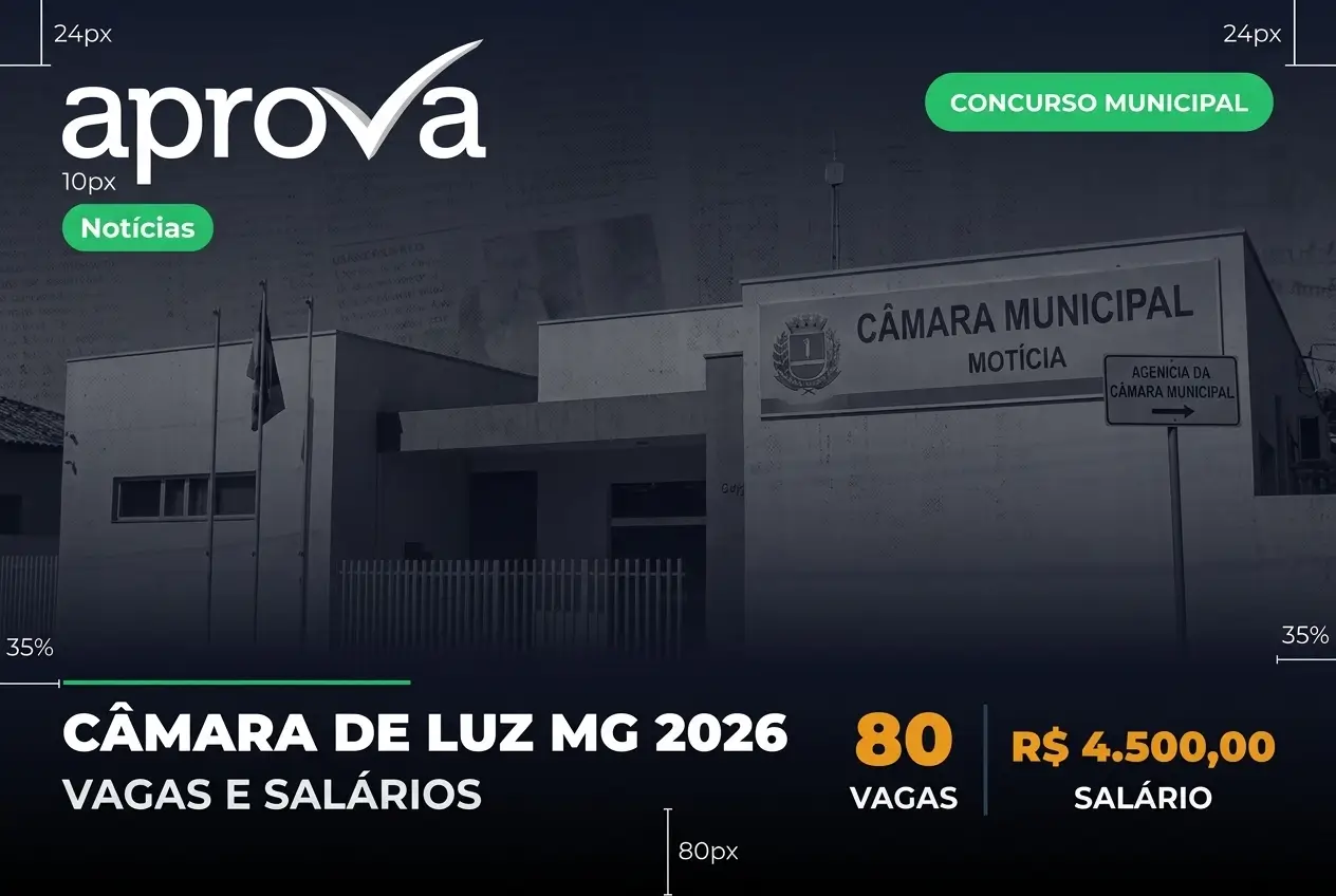Notícia: Saiu o edital do Concurso Câmara Municipal de Luz MG! Vagas de nível médio com salários de até R$ 4.067,31. Inscreva-se!
