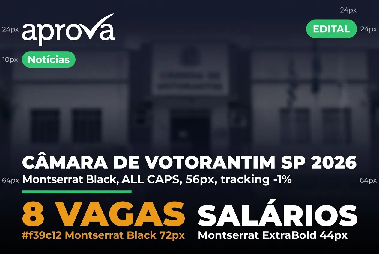 Notícia: O Concurso Câmara de Votorantim SP publicou edital com vagas para níveis médio e superior. Remuneração chega a R$ 9,3 mil. Confira !