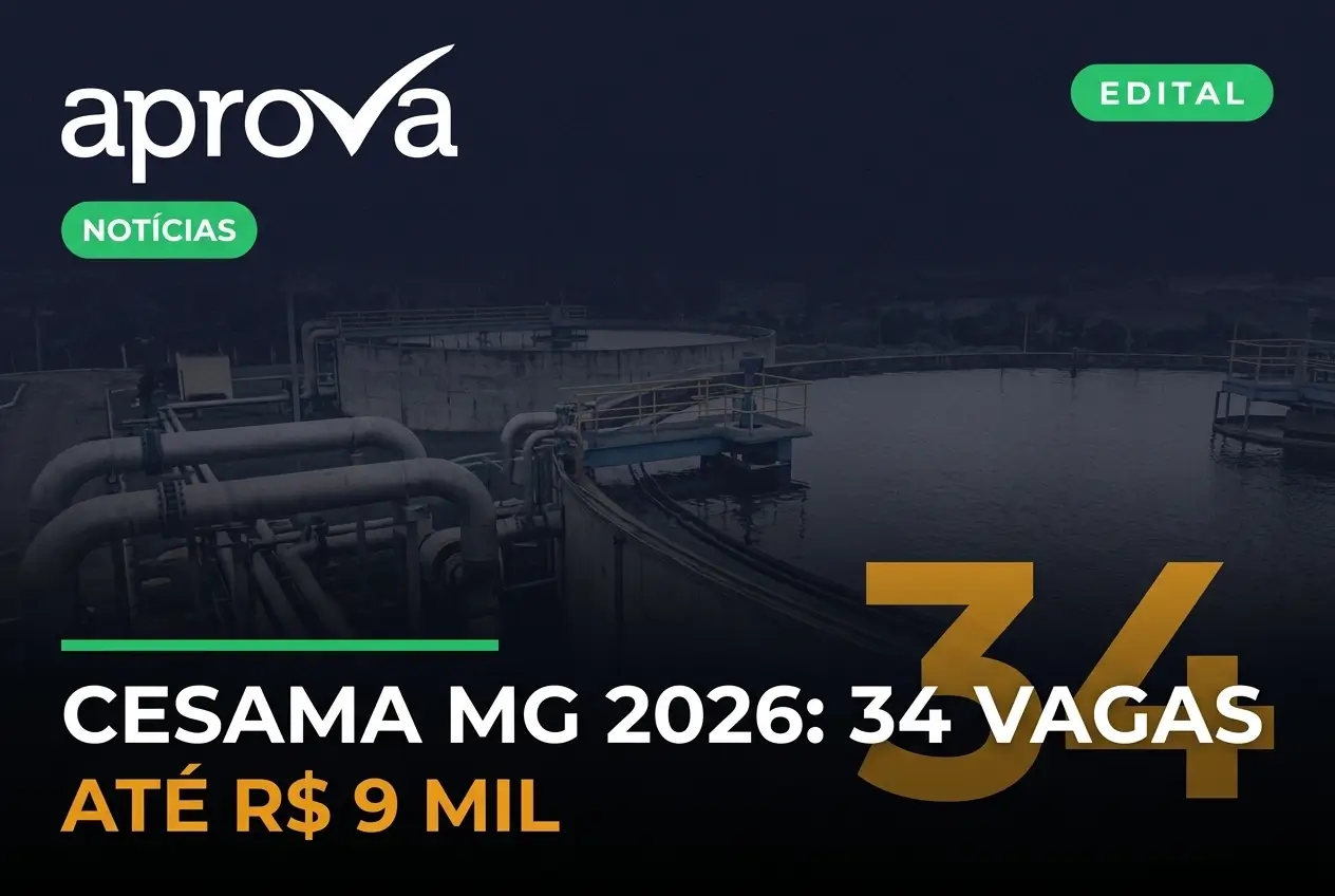 CESAMA MG 2026: 34 vagas, até R$ 9 mil, setor de água.