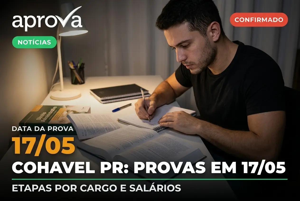 Homem estudando Direito Administrativo para exame Cohavel PR