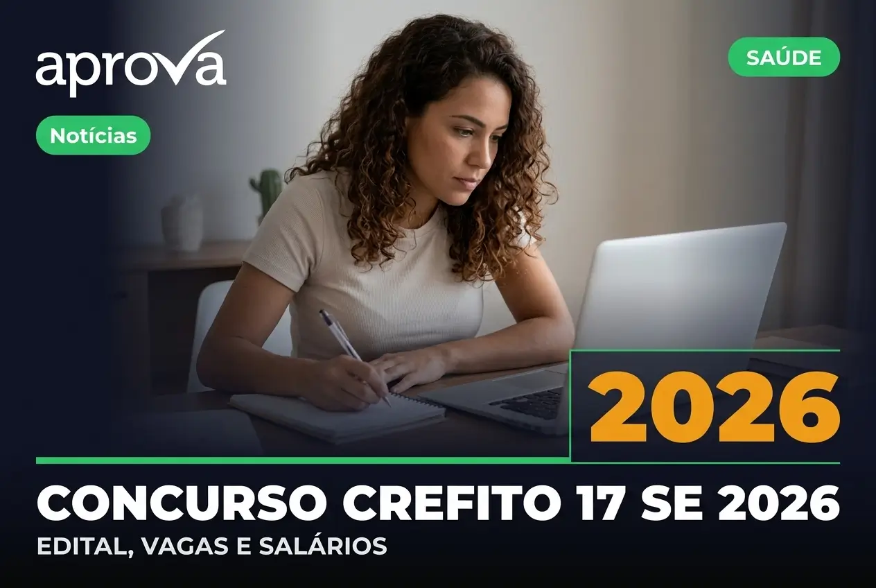 Mulher jovem estudando concurso CREFITO 17 SE 2026 no notebook