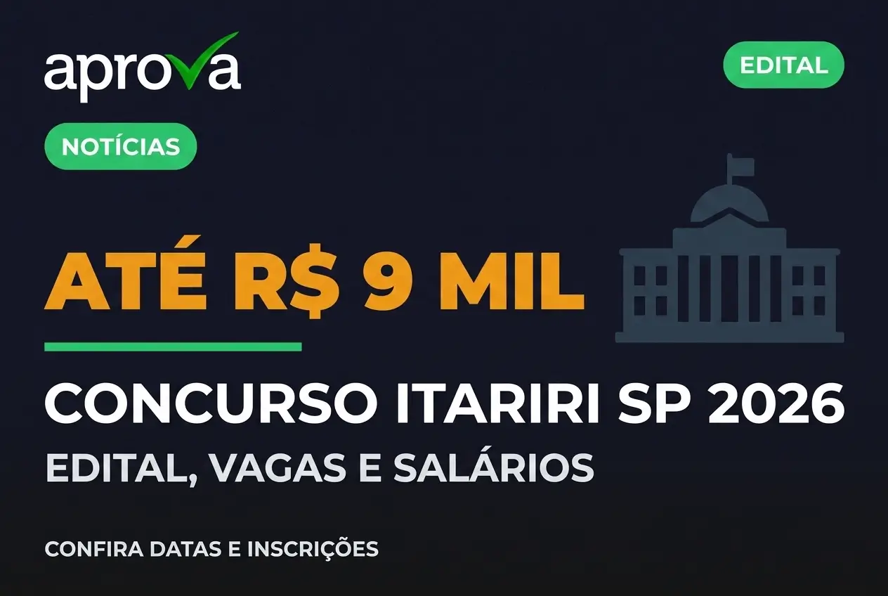 Notícia: O Concurso Prefeitura de Itariri SP publicou edital com vagas para todos os níveis e salários de até R$ 9 mil. Veja como se inscrever!