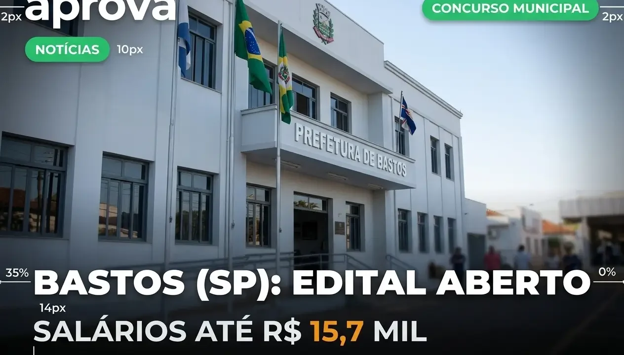 Concurso Prefeitura de Bastos 2026: Salários até R$ 15,7 mil