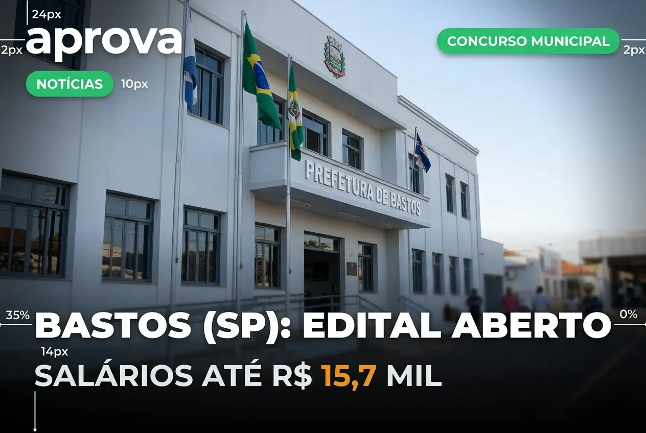 Prefeitura de Bastos com bandeiras e informações do concurso