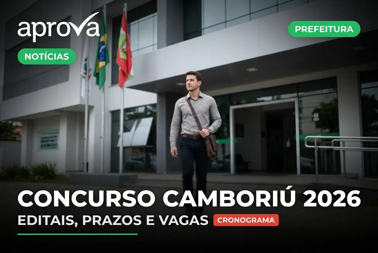 Notícia: O Concurso Prefeitura de Camboriú SC 2026 lançou 5 editais! São 181 vagas com salários de até R$ 15,9 mil. Confira os cargos !