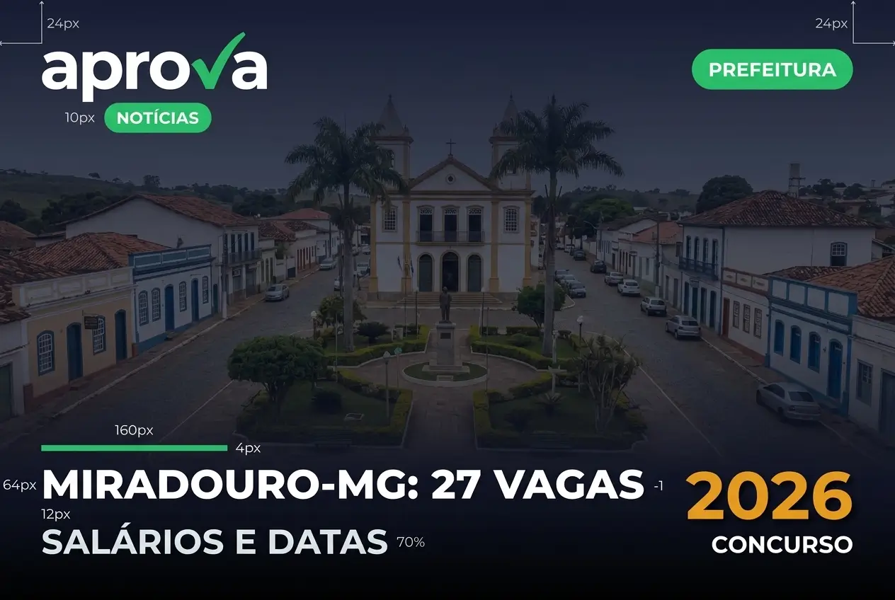 Visão aérea de Miradouro com prédio histórico e vagas de emprego 2026