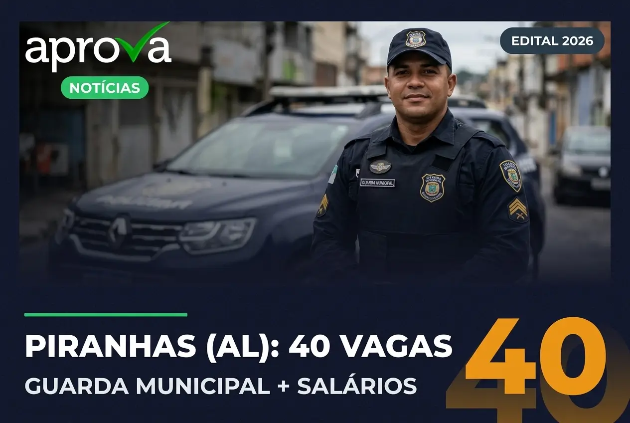 Guarda Municipal em Piranhas AL com viatura ao fundo, 40 Vagas