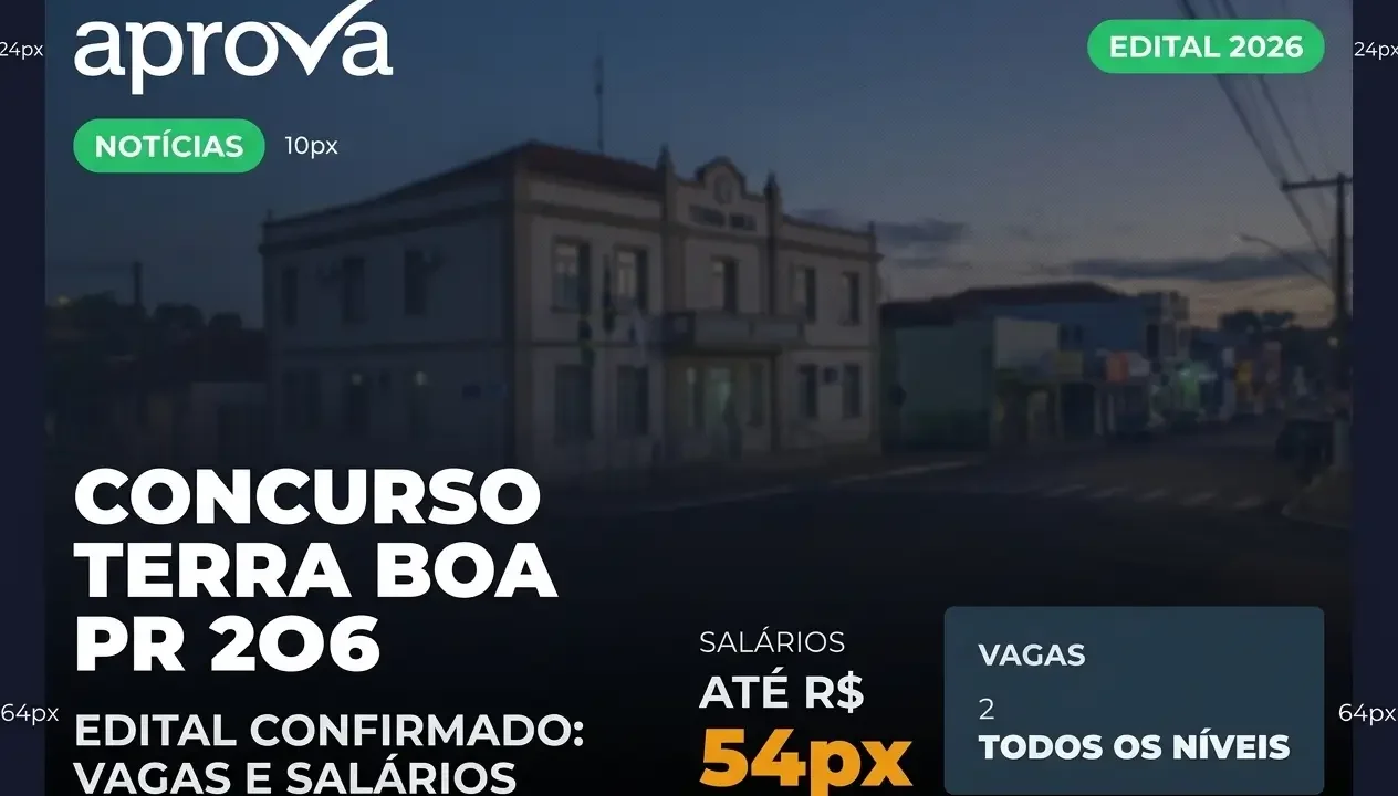 Concurso Prefeitura de Terra Boa PR 2026: Vagas e Iniciais até R$ 4,5 Mil