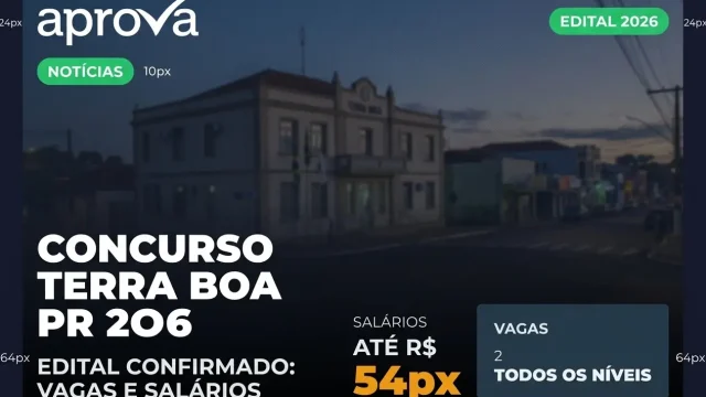 Concurso Prefeitura de Terra Boa PR 2026: Vagas e Iniciais até R$ 4,5 Mil