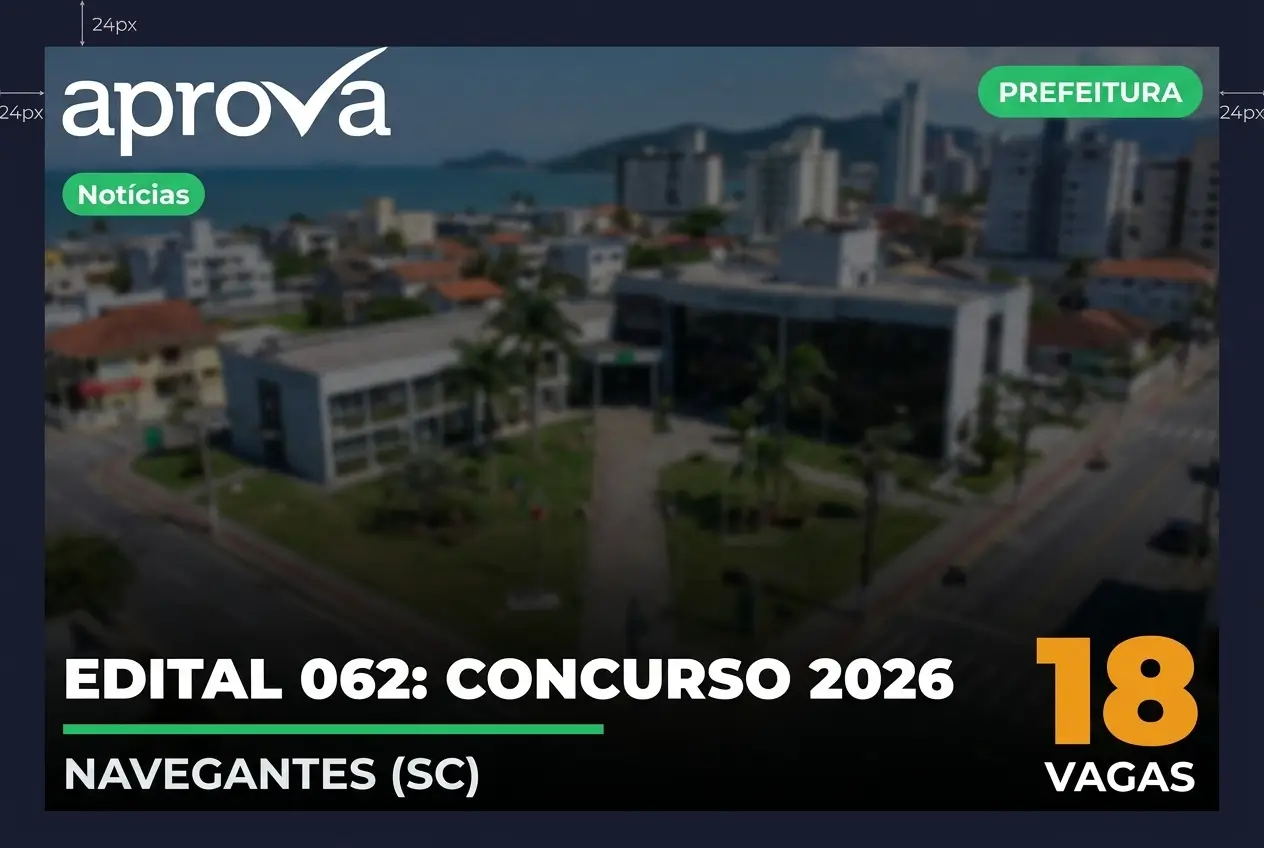 Vista aérea de Navegantes com edifício e 18 vagas de concurso