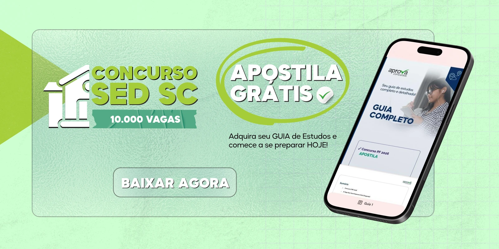baixe apostila grátis concurso sed sc Banner do Aprova que anuncia a Apostila grátis do Concurso SED SC