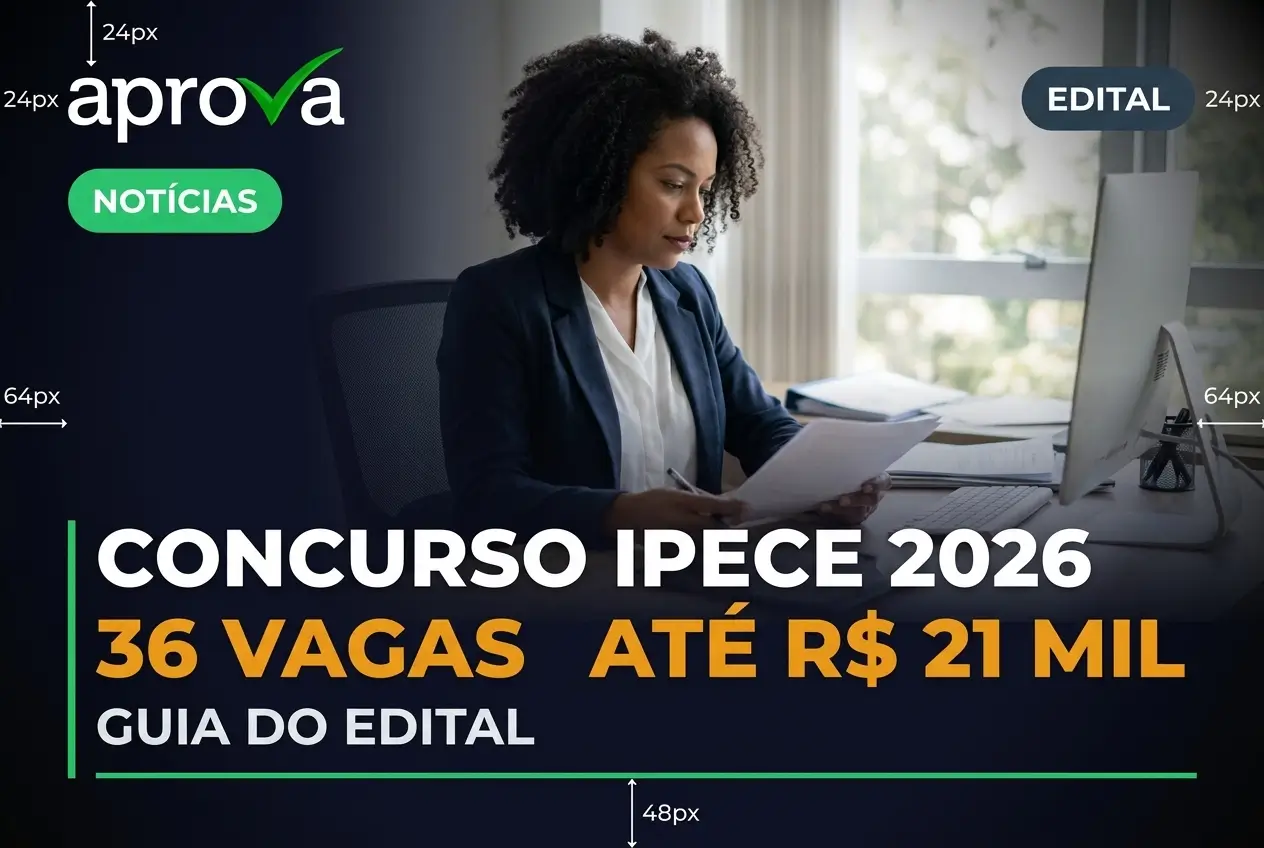 Mulher lendo documento sobre Concurso IPECE 2026, 36 vagas, até R$ 21 mil, guia do edital