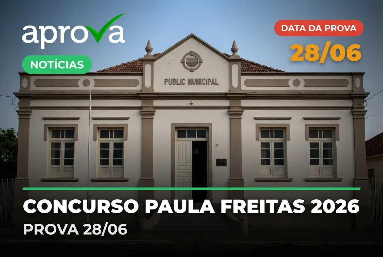 Edifício público com aviso: Concurso Paula Freitas 2026, Prova 28/06