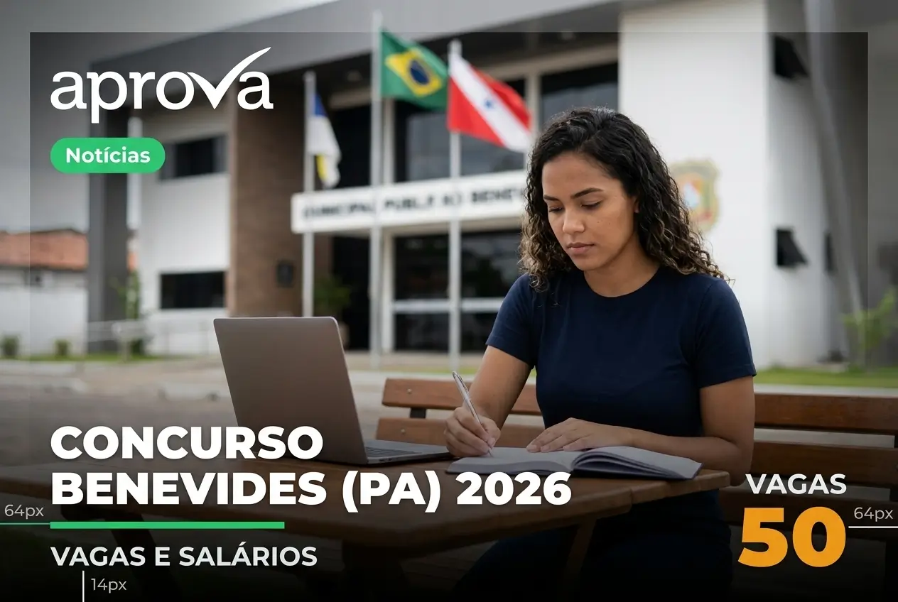 Notícia: O Concurso Prefeitura de Benevides PA 2026 está aberto! São 50 vagas para Guarda Municipal e Agente de Trânsito. Saiba como participar!