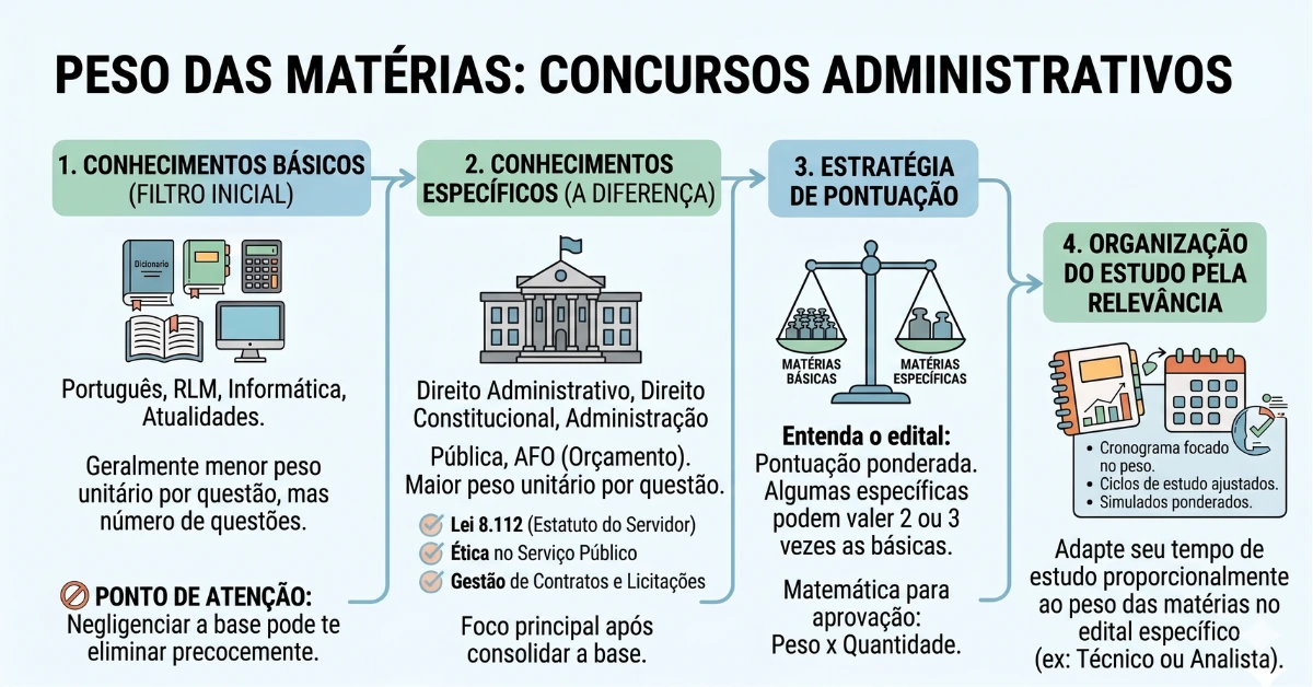 concursos administrativos peso disciplinas concursos administrativos: gráfico mostra qual peso de disciplinas