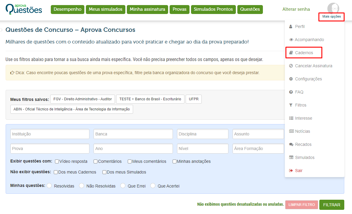 Pergunta frequente sobre caderno