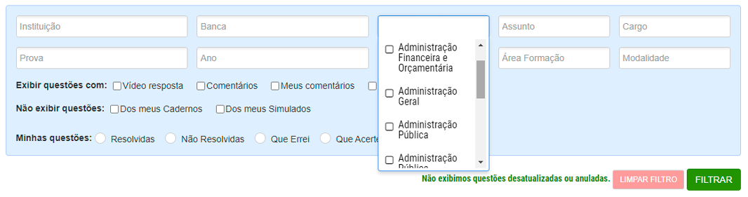Pergunta frequente sobre filtro