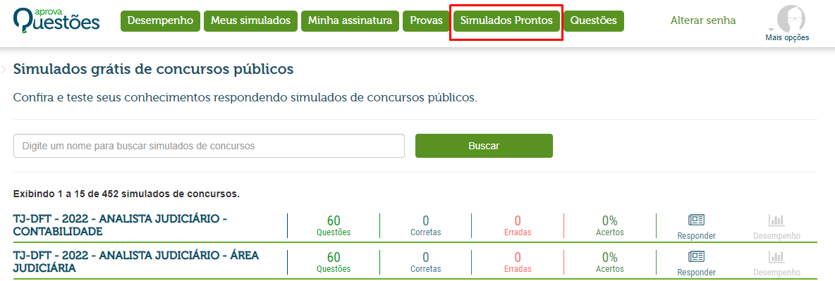 Pergunta frequente sobre simulado